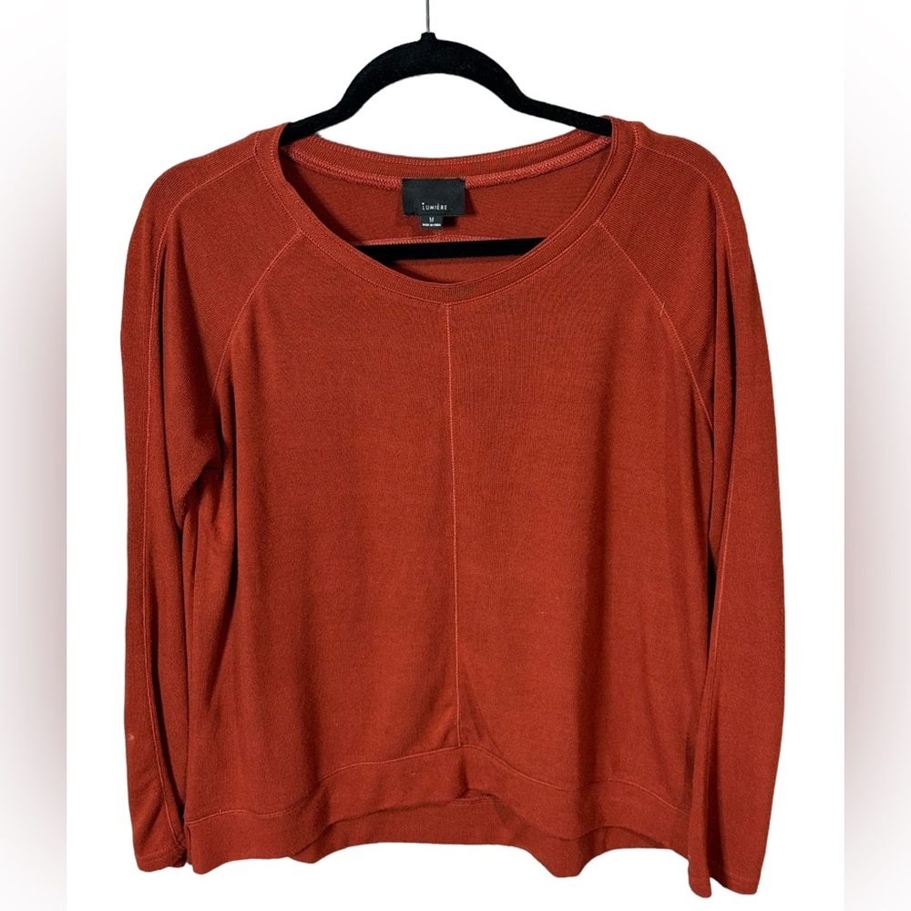 Deep Orange/Rust Lumiere Long Sleeve Top Size Medium Round Neck Relaxed Fit